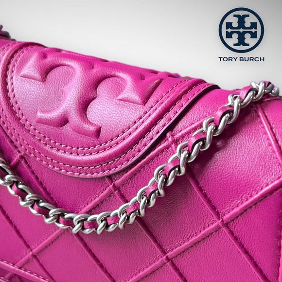 AUTH. NWT Tory Burch Pink Fleming Soft Crossbody Bag & Silver Kira Studs $576 - Picture 12 of 17